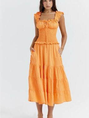 House of CB - PHEDRA Tangerine Shirred Sundress